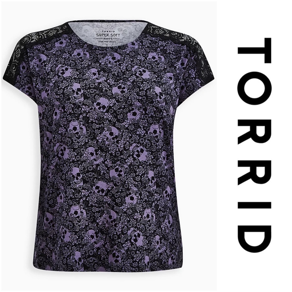 TORRID LACE DOLMAN TOP - SUPER SOFT BLACK SKULL